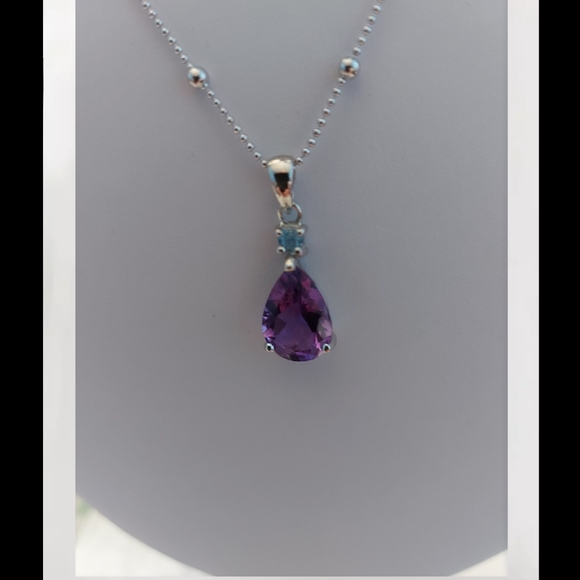 AMETHYST EARRINGS & NECKLACE SET W/ SKY-BLUE TOPAZ - Picture 7 of 9